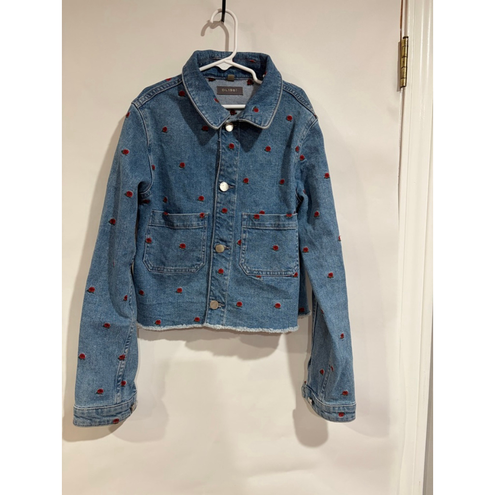 Dl1961 Girls Embroidered Rose Denim Jacket Blue Floral Youth L
